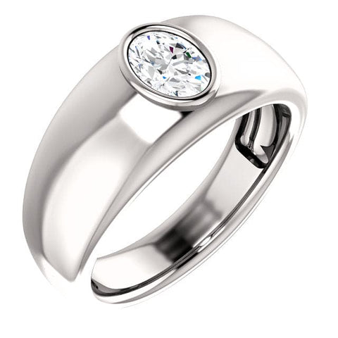 Men's Oval Diamond Ring Bezel Set white gold