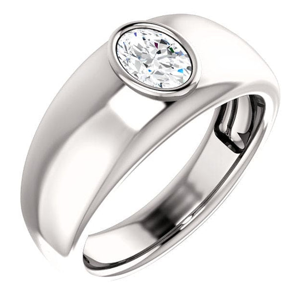 Men's Oval Diamond Ring Bezel Set white gold