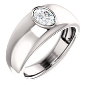 Men's Oval Cut Diamond Ring Bezel Set white gold