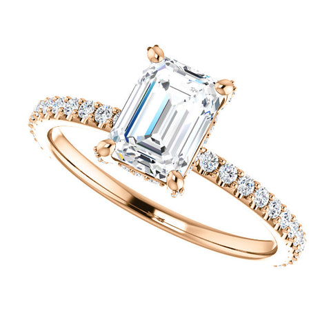 2.20 Ct. Emerald Cut Hidden Halo Diamond Ring Set H Color VVS2 GIA Certified