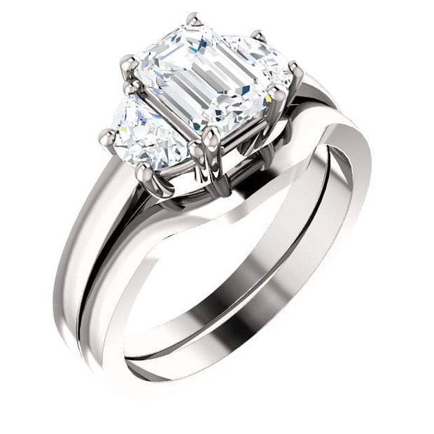 2.10 Ct. 3 Stone Emerald Cut & Half Moons Diamond Ring I Color VS1 GIA Certified