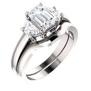 1.50 Ct. 3 Stone Emerald Cut Diamond Ring with Half Moons E Color VS1 GIA Certified