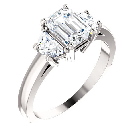 1.50 Ct. 3 Stone Emerald Cut Diamond Ring with Half Moons E Color VS1 GIA Certified