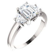 3 Stone Emerald Cut & Half Moons Diamond Ring White