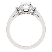 3 Stone Emerald Cut & Half Moons Diamond Ring Side Profile