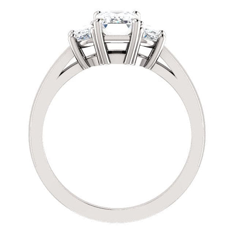 3 Stone Emerald Cut & Half Moons Diamond Ring Side Profile
