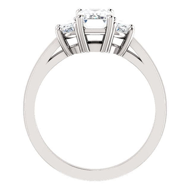 3 Stone Emerald Cut & Half Moons Diamond Ring Side Profile