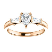 1.00 Ct. Pear Shape & Baguettes 3 Stone Diamond Ring G Color VS1 GIA Certified