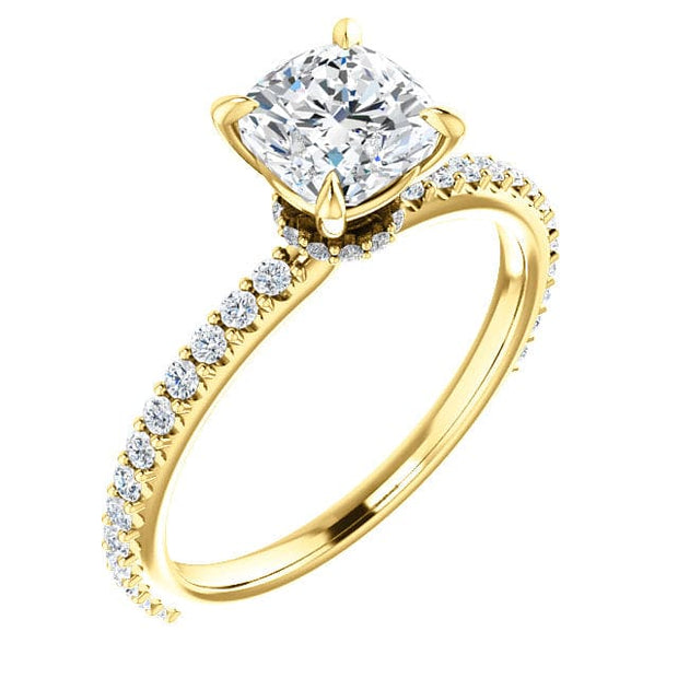 Cushion Cut Engagement Ring Under Halo Yellow Gold