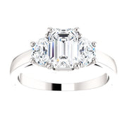 2.10 Ct. 3 Stone Emerald Cut & Half Moons Diamond Ring I Color VS1 GIA Certified