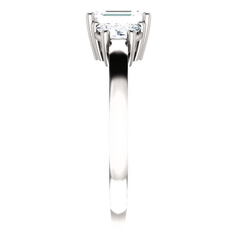 3 Stone Emerald Cut & Half Moons Diamond Ring Side View