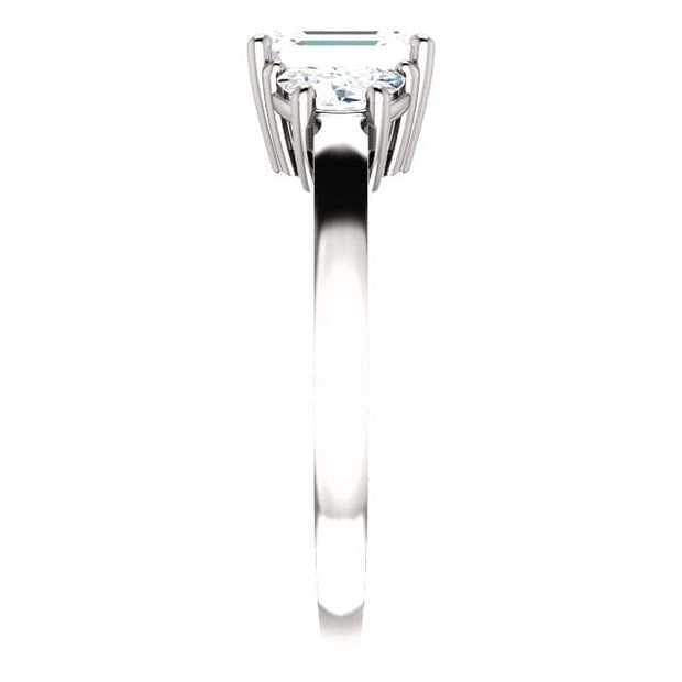 3 Stone Emerald Cut & Half Moons Diamond Ring Side View