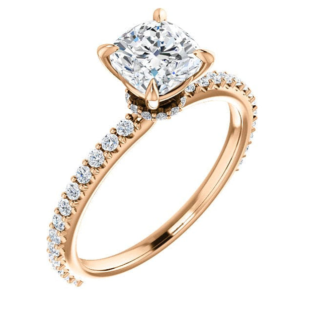 Cushion Cut Engagement Ring Under Halo Rose Gold