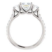 3 Stone Princess Cut Engagement Ring Side View