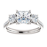 2.20 Ct. 3 Stone princess & Round Engagement Ring H Color VS1 GIA Certified