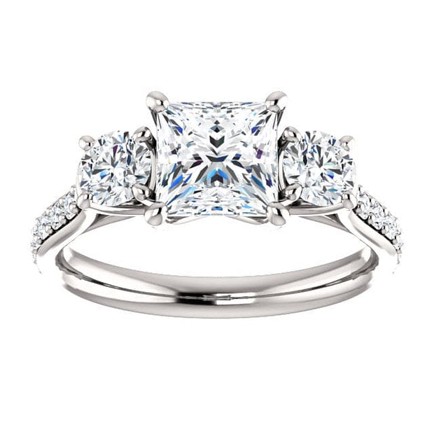 2.20 Ct. 3 Stone princess & Round Engagement Ring H Color VS1 GIA Certified