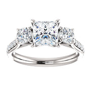 1.70 Ct. 3 Stone princess Cut & Round Diamond Ring H Color VS2 GIA Certified