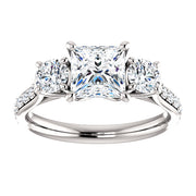 2.00 Ct. 3 Stone Princess Cut Engagement Ring with Rounds G Color VS2 GIA Certified
