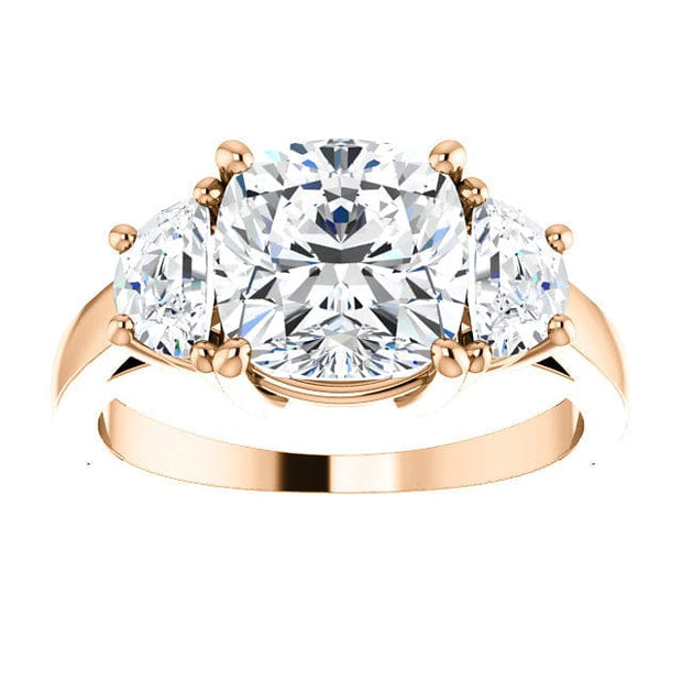 5.90 Ct. Cushion & Half Moon 3 Stone Diamond Ring H Color VS1 GIA Certified