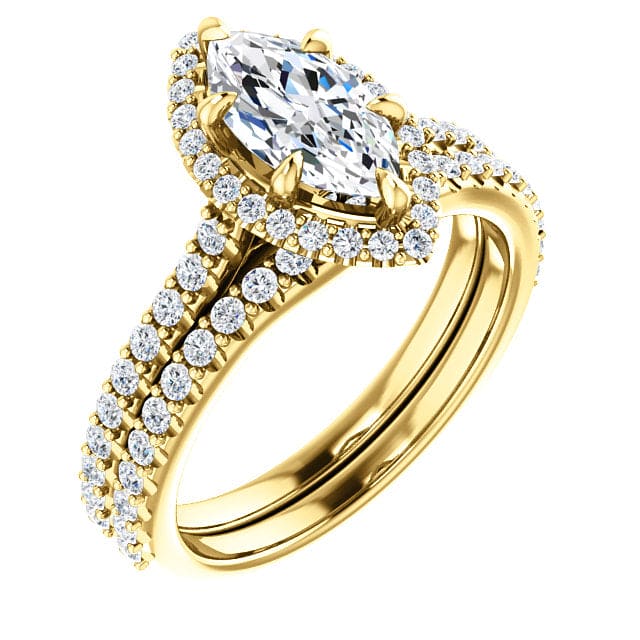 Marquise halo engagement ring yellow gold