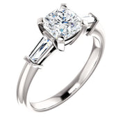 2.0 Ctw. 3 Stone Cushion & Baguette Engagement Ring H Color VS2  GIA Certified