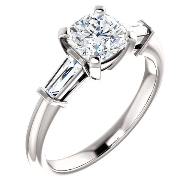 2.00 Ct 3 Stone Cushion & Baguette Engagement Ring H Color VS2  GIA Certified