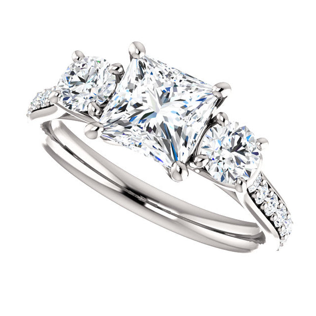 1.70 Ct. 3 Stone princess Cut & Round Diamond Ring H Color VS2 GIA Certified