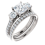 3 Stone Princess Cut Engagement Ring Set