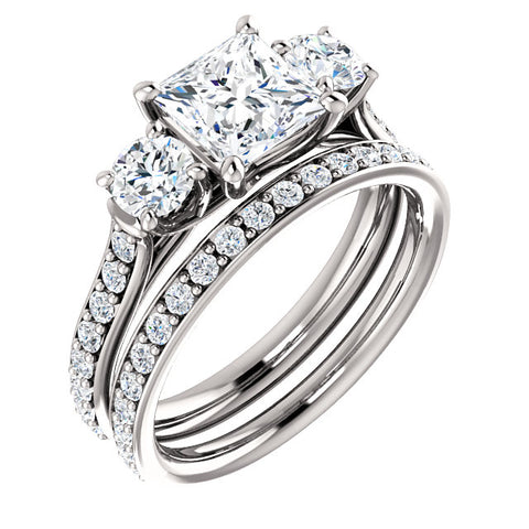 3 Stone Princess Cut Engagement Ring Set