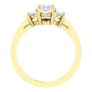 Oval & Half Moons 3 Stone Diamond Ring Yellow Gold Profile View