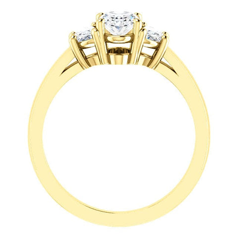 Oval & Half Moons 3 Stone Diamond Ring Yellow Gold Profile View