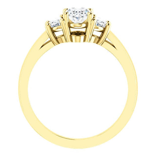 Oval & Half Moons 3 Stone Diamond Ring Yellow Gold Profile View