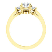 3 Stone Oval Cut & Half Moons Diamond Ring Yellow Gold Side Profile