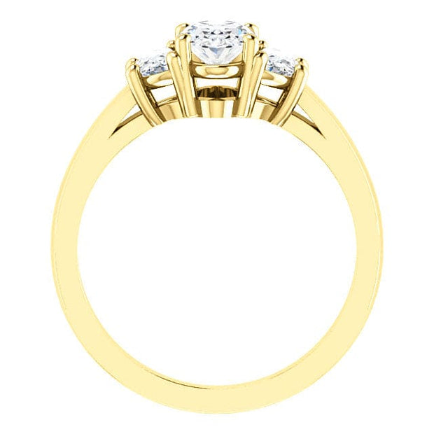 3 Stone Oval Diamond Ring with Half Moons Side View Yellow