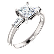 1.30 Ct. Princess Cut w Baguettes 3 Stone Diamond Ring  F Color VS2 GIA Certified
