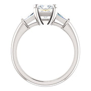 1.10 Ct. Princess Cut w Baguettes 3-Stone Diamond Ring F Color SI1 GIA Certified