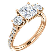 3 Stone Princess Cut Diamond Ring Rose Gold