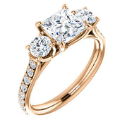 Princess Cut 3Stone Engagement Ring Rose Gold