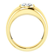 Men's Oval Cut Diamond Ring Bezel Set yellow gold