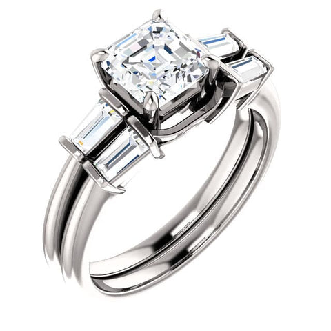 3.10 Ct. Asscher Cut & Baguette Engagement Ring Set I VS1 GIA Certified