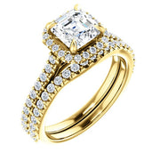Halo Asscher Cut Engagement Ring Set Yellow