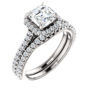 1.60 Ct. Asscher Cut Halo Engagement Ring Set H Color VS1 GIA Certified
