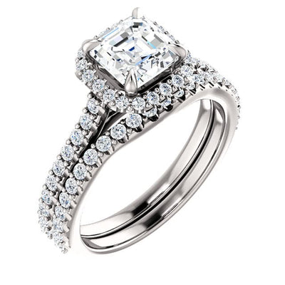 2.00 Ct. Asscher Cut Halo Engagement Bridal Set F Color VS1 GIA Certified