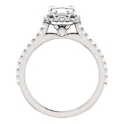 Halo Asscher Cut Diamond Ring & Matching Band Side View
