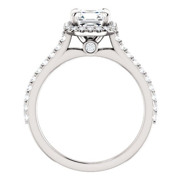 Halo Asscher Cut Diamond Ring & Matching Band Side View
