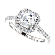 2.20 Ct. Asscher Cut Halo Engagement Ring Set H Color VS2 GIA Certified