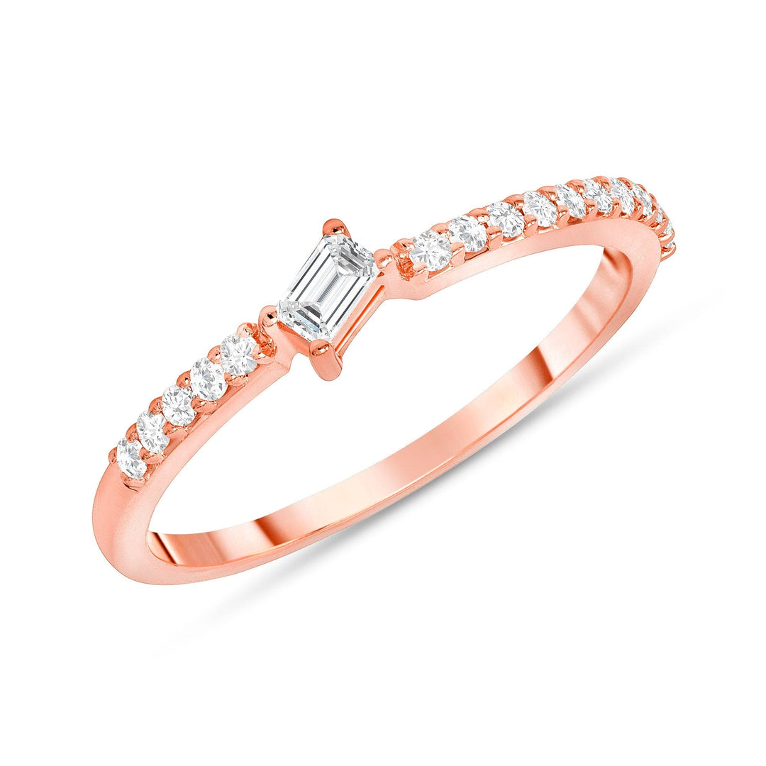 14k rose gold tilted baguette diamond ring
