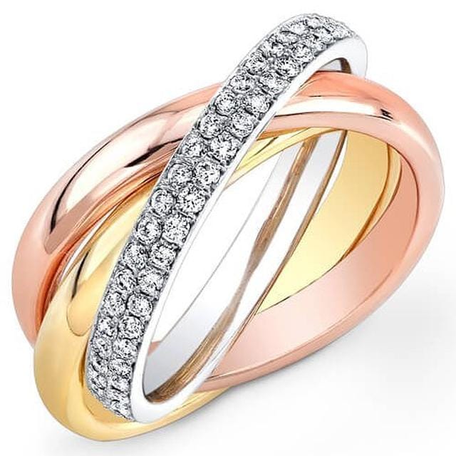 Tricolor band eternity round pave in white background