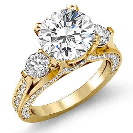 Unique Three Stone Ring Yellow Gold