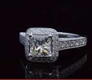 1.90 Ct. Princess Cut Engagement Ring Vintage Halo F Color VS1 GIA Certified